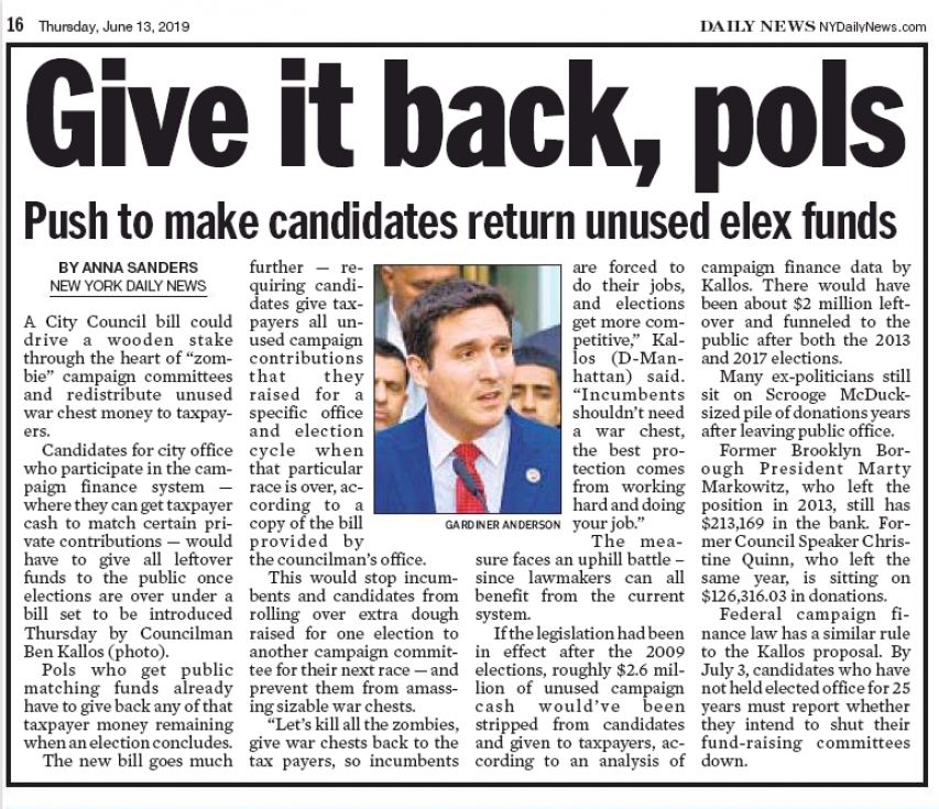 ‘Zombie’ political campaign committees and war chests would be outlawed under NY City Council bill